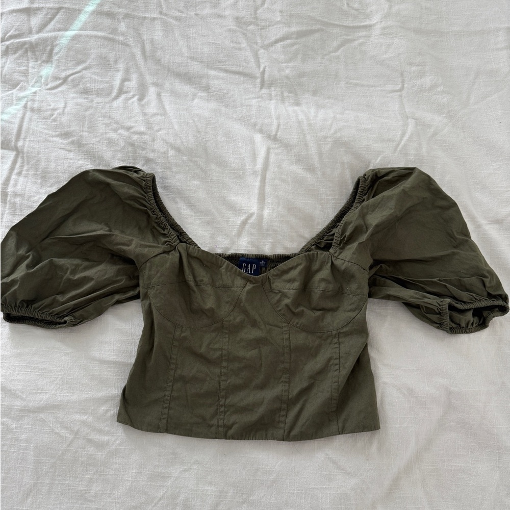 GAP Olive Green Puff Sleeve Top